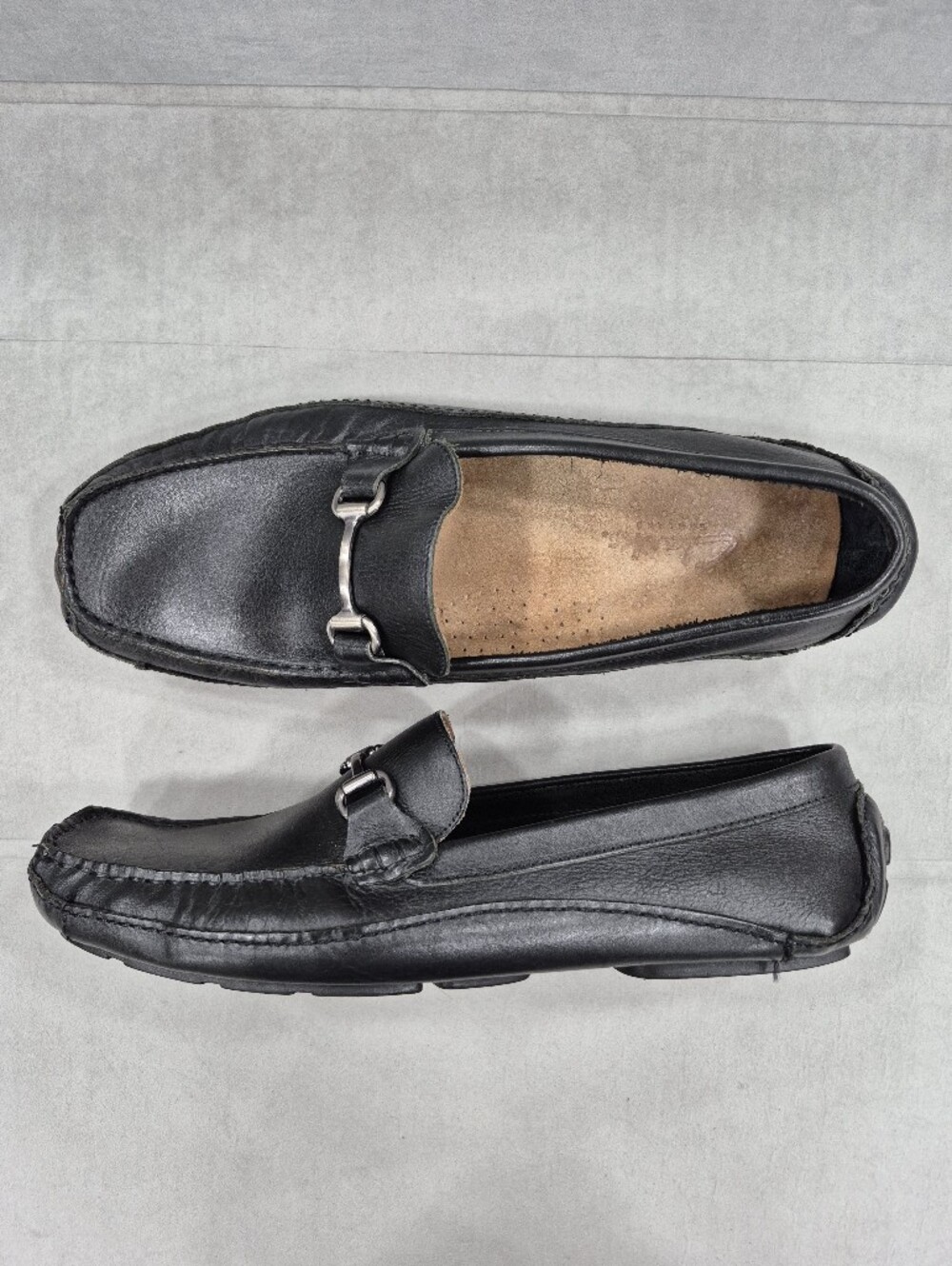 Clarks driving loafers men's 13M black soft leather horse bit  comfort